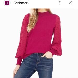 Cece Blouson dot sleeve knit top dark red large